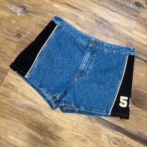 Vintage Y2K Sporty  High Waisted Color Block Tuxedo Stripe  Sporty Denim Shorts